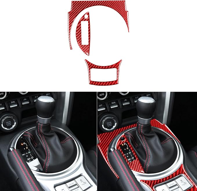 Red Real Carbon Fiber Interior Accessories Gear Shifting Box Panel Trim Stickers Car Decals Compatible with Subaru BRZ/Scion FR-S/Toyota 86 2016 2017 2018 2019 2020
