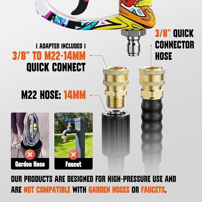 Short Pressure Washer Gun with Swivel, Power Washer Gun | 4000PIS Pressure Washer Wand for Foam Cannon, 3/8" & M22-14mm Connect, 1/4" Quick Connect, Car Washer Gun 5 Spray Nozzle