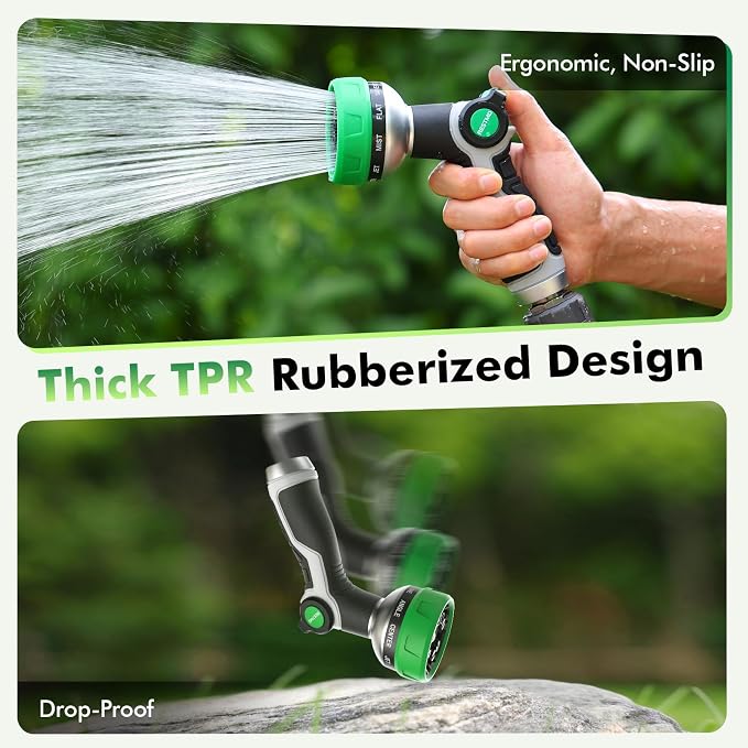 RESTMO 10-in-1 Water Hose Nozzle, Garden Hose Sprayer for Outdoor | 10 Spray Patterns, Lightweight, Thumb Control for Flow Adjustment, Ideal for Watering Plants & Lawns, Cars & Pets, Green