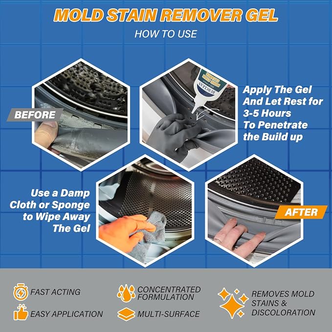 Home Stain Remover Gel Cleaner, Heavy Duty Black Surface Stain Cleaner for Washing Machine, Bathroom Grout, Shower, Bathtub, Tile, Fridge Rubber, Kitchen Sinks, 2 Packs