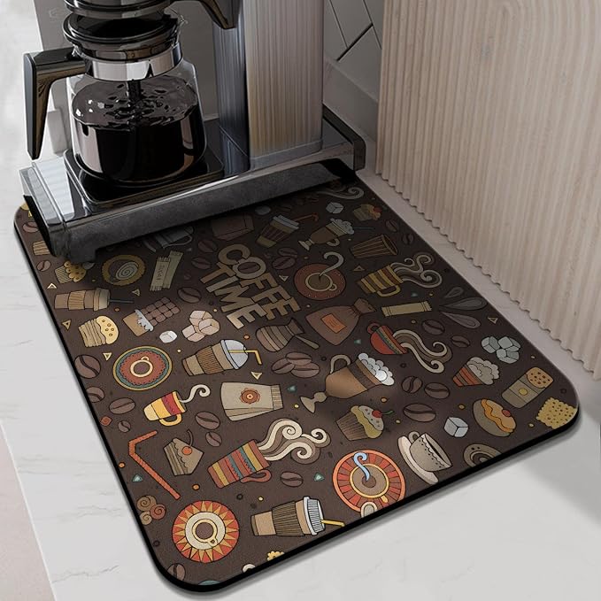 Coffee Bar Mat Accessories for Countertop Super Absorbent Anti-Slip Silicone Dish Drying Mats Kitchen Counter Draining Pad Decor Gift Fit Maker Pot Espresso Machine 24inx18in, (DS)