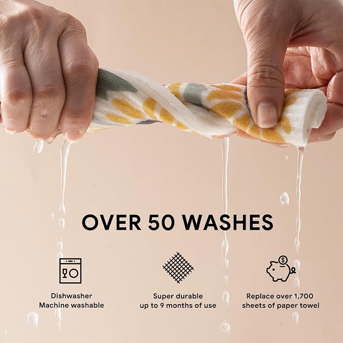 RECYCO Swedish Dishcloths for Kitchen | 6 Pack Autumn Leaf Washable Dish Rags | Cellulose Reusable Cleaning Paper Towels | Absorbent Counter Dish Cloth Sponge Kitchen Wipes, 8" L x 7" W