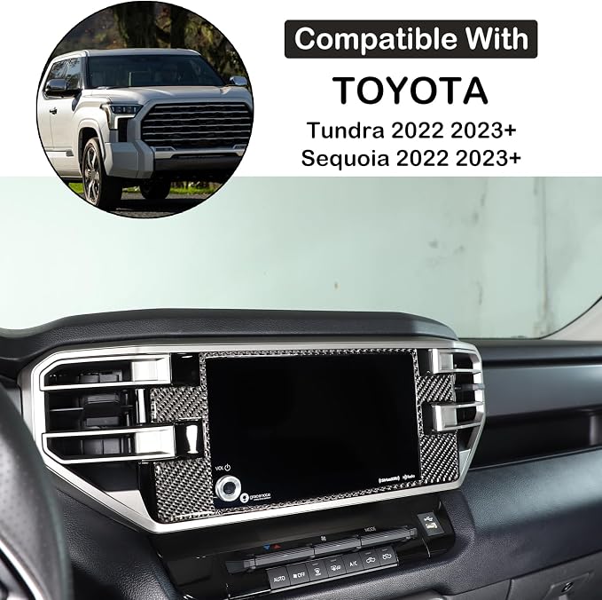 Car Central Control Navigation Screen Frame Decorative Sticker Compatible with Toyota Tundra/Sequoia 2022-2024 Real Carbon Fiber Center Navigation Screen Panel Protect Cover Trim Sticker Accessories