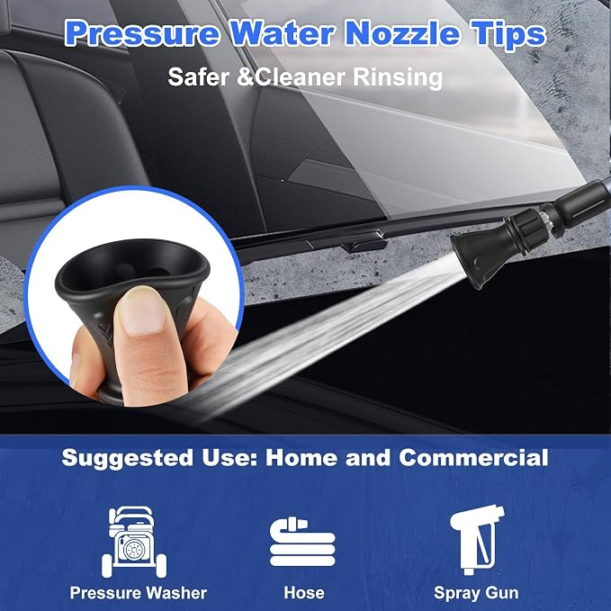Pressure Washer Nozzle Guard,40 Degree Pressure Washer Nozzle with Protector Holder,High Efficiency Cleaning,Power Washer Tips with 1/4" Male Quick Connect,Stainless Steel, Black
