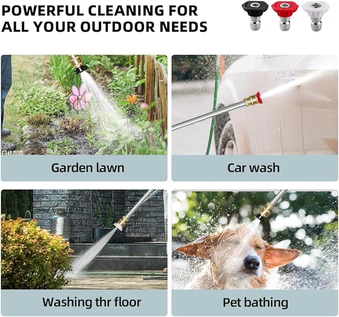 Adjustable Jet Nozzle High Pressure Hose Nozzle, 18-33” Hydro Nozzle Wands | for Garden Hose with 5 Nozzles & Hose Quick Connectors, Extended Power Washer Wand for Patio, Car, Window, Blue