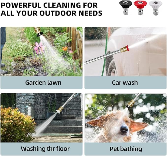 Jet Nozzle High Pressure Hose Nozzle, 18” Hydro Jet Water Hose Nozzle | for Garden Hose with 3 Nozzles & Hose Quick Connectors, Power Washer Wand for Cleaning Patio, Car, Window, Blue