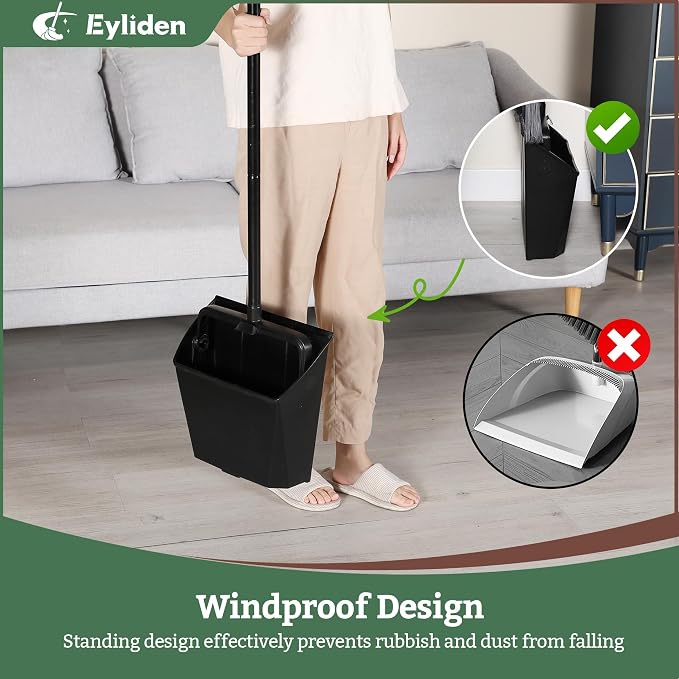 Eyliden Large Commercial Dustpan with Comb Teeth, Upright | Heavy Duty Dust Pan for Restaurants Garages Courtyard Sidewalks Lobby Home Kitchen Room Office Classroom, Black
