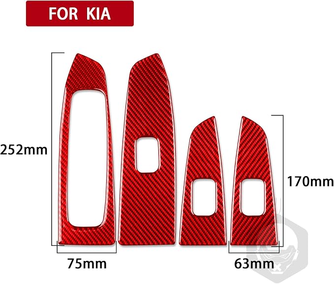 Red Real Carbon Fiber Trim for KIA Forte K3 Accessories | for 2019 2020 2021 2022 2023 2024 Window Lift Button Panel Sticker Interior Thick Overlay Decal