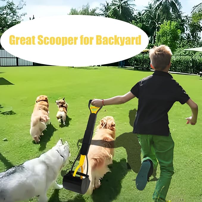 ienjoyed Dog Pooper Scooper for Large Medium & Small Dogs Heavy Duty,Long Handled Dog Poop Scooper for Grass,Durable Dog Poop Pick Up Tool (Yellow)