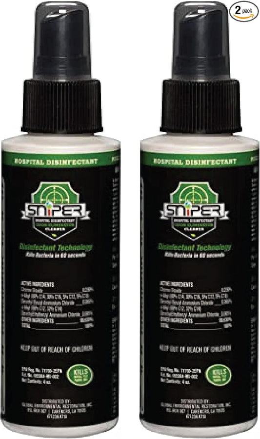 SNiPER Hospital Disinfectant, Odor Eliminator & All-Purpose Cleaner, 4 Ounce Spray, 2-Pack