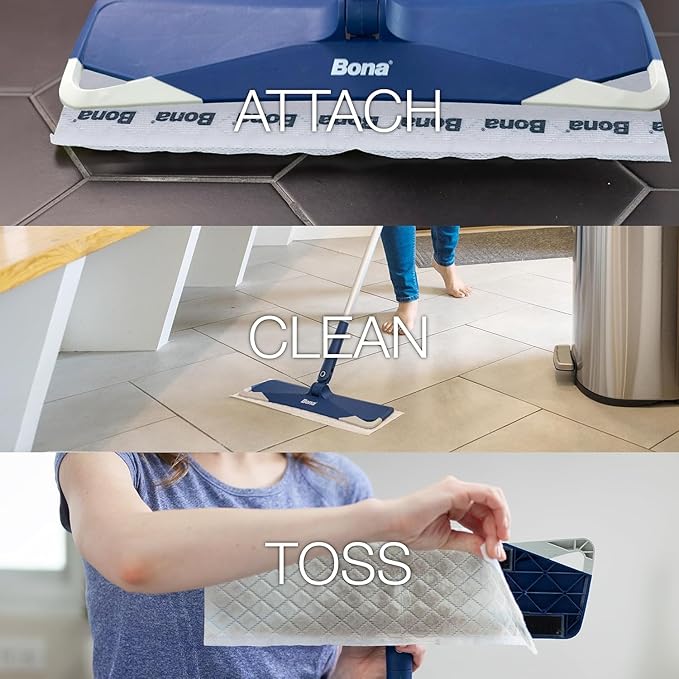 Bona® Disposable Wet Cleaning Pads for Hard-Surface Floors, Lemon Mint Scent 12 Count (Pack of 1)