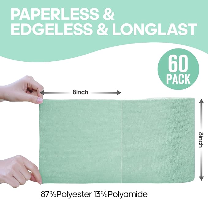 Fantasticlean Microfiber Cleaning Cloth Roll -60 Pack, Tear Away Paperless Towels, 8" x 8", Reusable Washable Rags, for House Kitchen, Pet, Office, Indoor Outdoor, Compact and Portable (Mint Green)