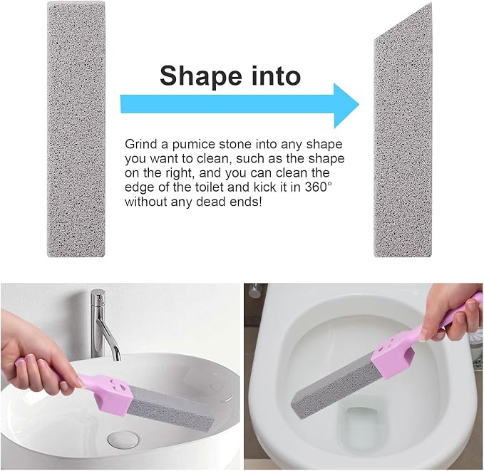 Herda 8-Pack Pumice Stone Scouring Stick with 2 Universal Handles, Pumice Stone for Cleaning Stove, Toilet, Tub, Grill, Swimming Pool, Sink, Removes Hard Water Rings, Calcium Deposits, Rust Buildup