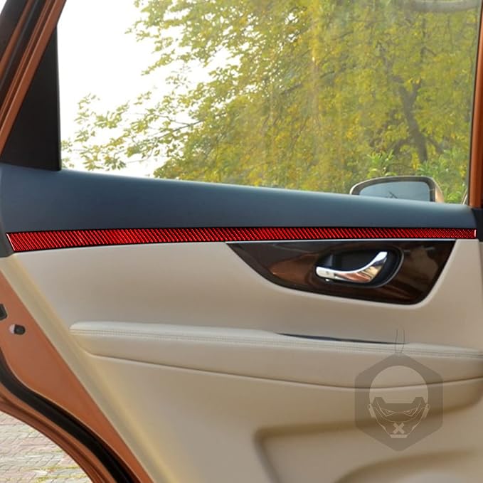 Red Real Carbon Fiber Trim for Nissan Rogue Accessories | for 2014-2020 / Rogue Sport 2017-2022 Door Panel Strip Sticker Interior Thick Overlay Decal