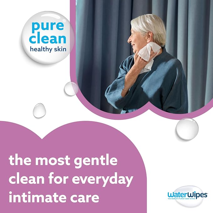 WaterWipes Sensitive Whole Body Cleansing Wipes, 99.9% Purified Water, XL Textured Wipes, Incontinence Care, Fragrance Free, 90 Count