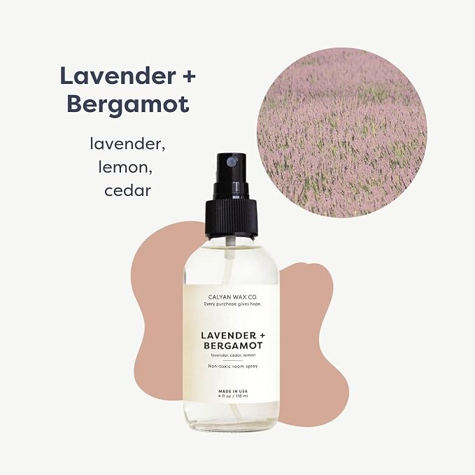 Calyan Wax Co. Lavender & Bergamot Room Spray - Natural Room Deodorizer | Long Lasting Clean Air Freshener - Room Spray for Luxurious Home Fragrance - Bedroom, Bathroom & Car Spray - 4 fl oz
