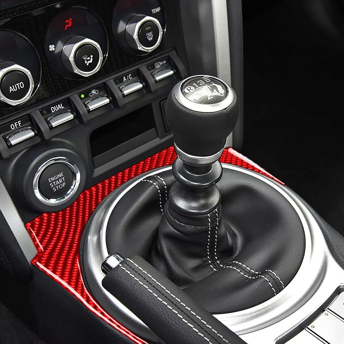 Real Carbon Fiber Trim Stickers Car Red Decals Gear Shift Surround Panel Accessories Compatible with Subaru BRZ/Scion FR-S/Toyota 86 2016 2017 2018 2019 2020