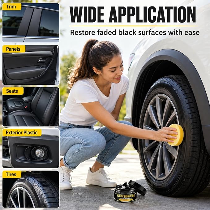 2PC car Tire Nourish Wax Cream Paste, with Sponge,Also applicable,Dashboard, tires, and seats,Car Tires & Plastic Trim Renewal Paste Restores Shine