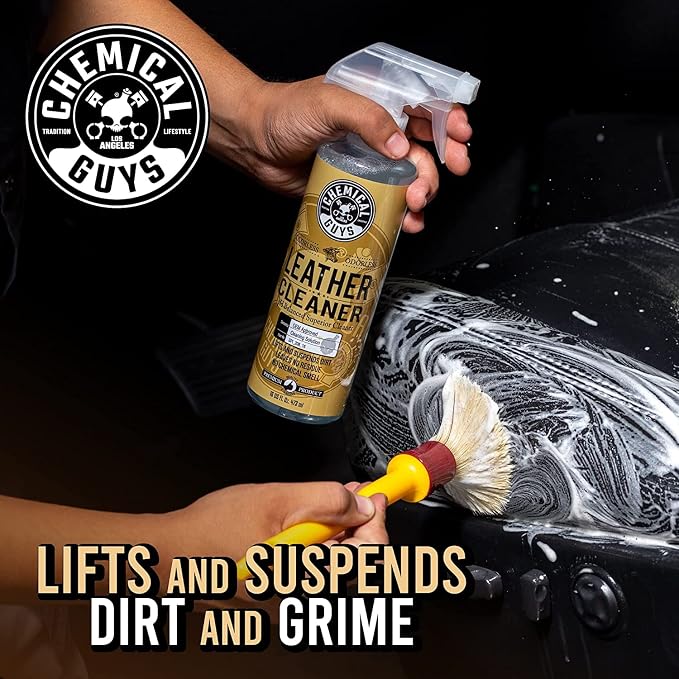 Chemical Guys Leather Cleaner and Conditioner Kit with Brush | Horse hair brush for car, furniture, jackets, and shoes, 3-item leather care bundle, 3 piece leather care kit with brush