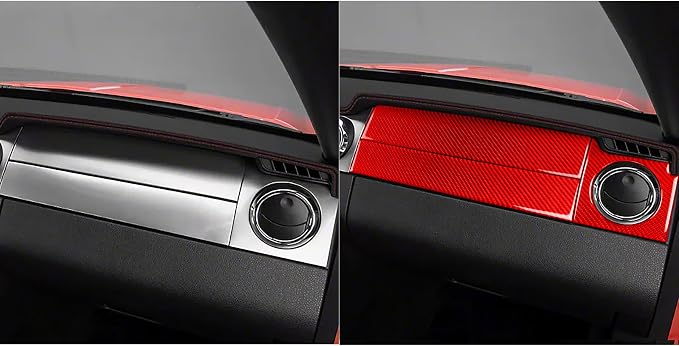 Red Real Carbon Fiber Trim for Ford Mustang Accessories | for GT Shelby 2005 2006 2007 2008 2009 Co-Pilot Instrument Dashboard Interior Thick Overlay Decal