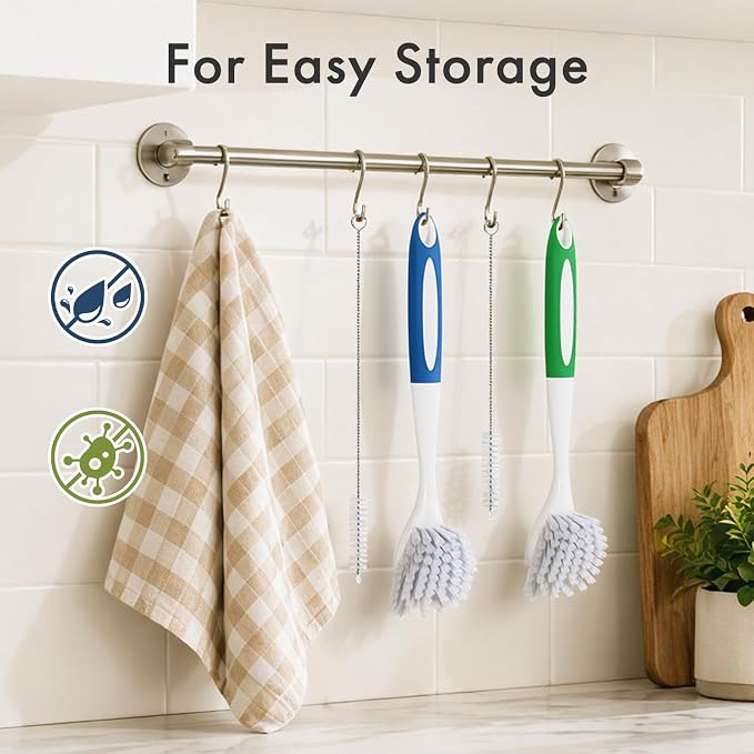 Amazer 4 Pack Dish Brush with Handle, Kitchen Scrub Brushes for Cleaning, Straw Cleaner Brushes for Water Bottle, Dish Scrubber with Stiff Bristles for Sink