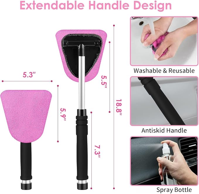 Windshield Cleaner Tool, 17Pcs Pink Car Interior Cleaning Kit, Detailing Kit Cleaner, Detailing Brush, Cleaning Gel, Inside Cleaning Supplies Accessories for Women Girl Gift