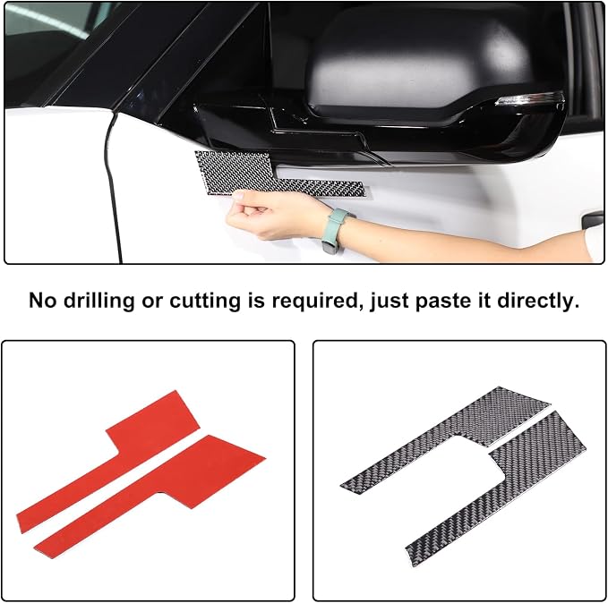 Aunginsy Car Rear View Mirror Collision Avoidance Anti-Scratch Trim Sticker Compatible with Toyota Tundra/Sequoia 2022-2024 Real Carbon Fiber Decorative Sticker Protection Cover Exterior Accessories
