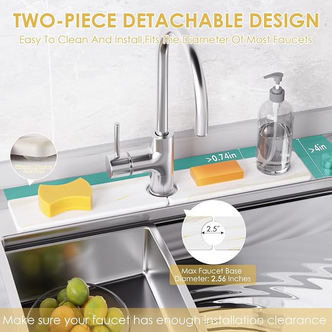 4-Piece Large Stone Dish Drying Mat for Kitchen Counter, 24"x16" Super Absorbent Diatomaceous Earth Drying Mat Set with Faucet Mat & Small Utility Mat, Rollable Quick Dry Pad for Dishes, Cups, Bottles