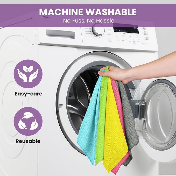 34 Pack Microfiber Cleaning Cloth, 11 Assorted Colors Cleaning Rags for Housekeeping, Colorful Reusable Microfiber Towels for Car, Kitchen, Bathroom and Household Cleaning Supplies, 11.8"X11.8"