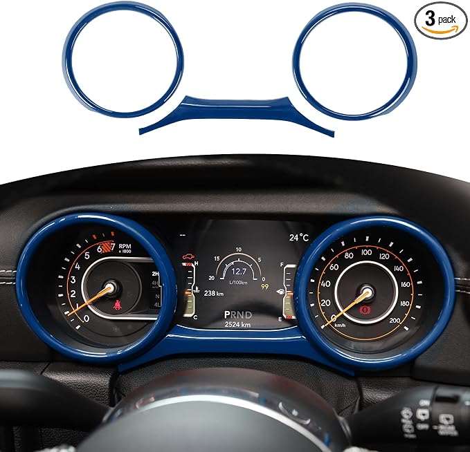 RT-TCZ for Jeep JL Dashboard Instrument Panel Gauges Trim Ring Cover for Jeep Wrangler JL JLU Gladiator JT 2018-2023 Blue Interior Accessories 3pcs
