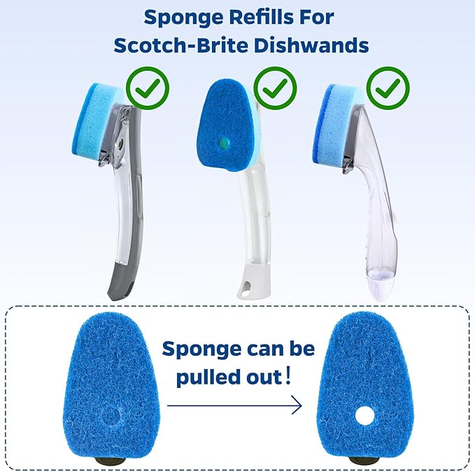 Sponge Dishwand Brush Refills for Scotch-Brite Dishwand, 20 Pack（Blue） | Non-Scratch Brush Refill, 3X Scrubbing Power