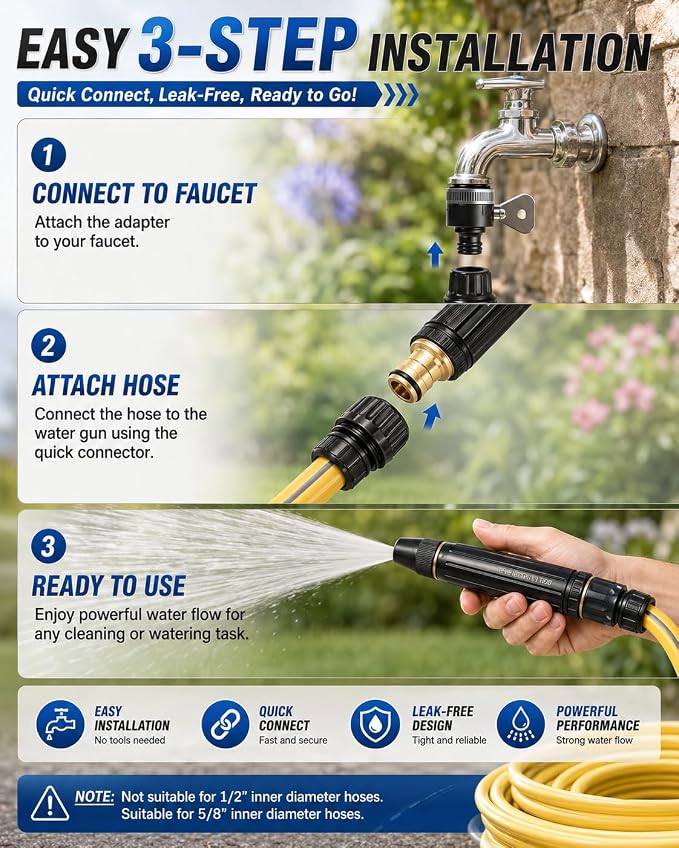 High Pressure Hose Nozzle Water Gun Metal Garden Hose Nozzle Pressure Washer Hose Attachment for Car Plant Watering
