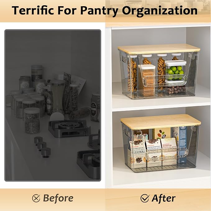 Delamu 2 Set Pantry Organizers and Storage,Trash Bag Dispenser with Bamboo Top,Stackable Trash Bag Dispenser Under Sink Organizer for 4-30 GalBags,Onion,Potato,Fruits,Gray(11.22" L*7" W*7.12" H)