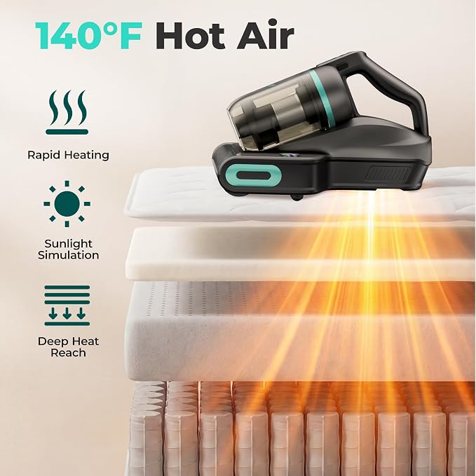 HAUSHOF Cordless Mattress Vacuum Cleaner, 17kPa, 2 Suction Modes | 275nm UVC Light, Dust Index Indicator, 140°F Heat, Beater Brush, H12 HEPA Filter, 16.9oz Dual Cup, For Couch, Bed, Furniture
