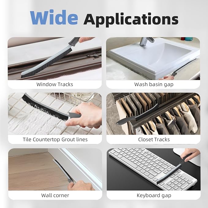 FOOGWEE Hard Bristle Crevice Cleaning Brush - Cleaning Supplies - Grout Cleaning Brushes for Household Use - Crevice Cleaning Tool for Bathroom, Home and Kitchen (3, Grey)
