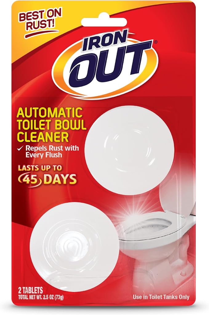 Iron OUT Automatic Toilet Bowl Cleaner Tablets, Helps Remove and Prevent Rust Stains with Every Flush, Lasts up to 45 Days, Made in the USA, 2 Tablets