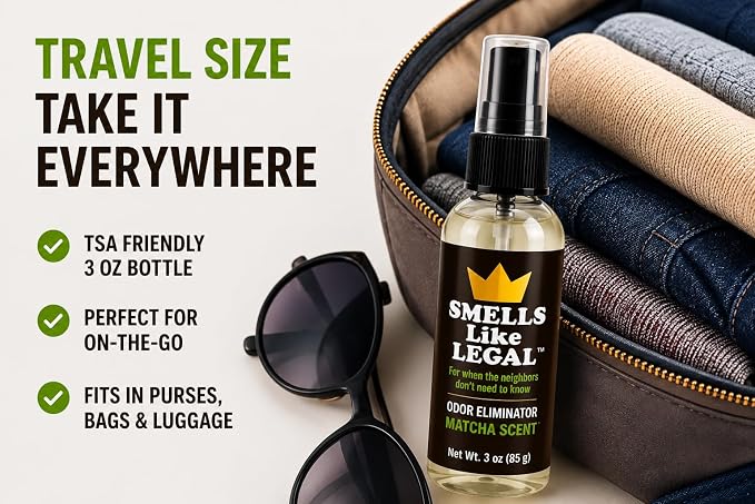 Matcha Scent 3 oz Travel Size Odor Eliminator Spray – Eliminates Smoke, Cannabis, Pet & Food Odors – Fabric Safe – Made in USA