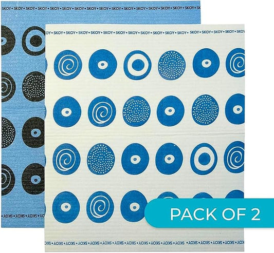 Skoy Cloth, Large 2-Pack Versatile Swedish Dishcloths for Kitchen and Household Use, Reusable Cleaning Cloths, Planet-Friendly, Dishwasher and Dryer-Safe, Blue/White