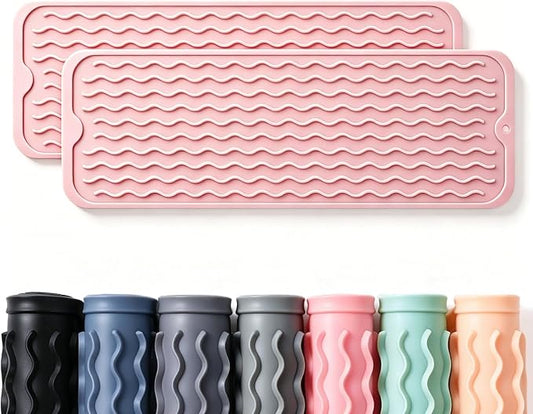 2 Pack Caketime Silicone Dish Drying Mat for Kitchen Counter Under Sink Organizer Near Bathroom Faucet Pad for Stove Top Placemats Soap Holder Stone Dryer Women Essentials Must Haves 17"x6" Pink