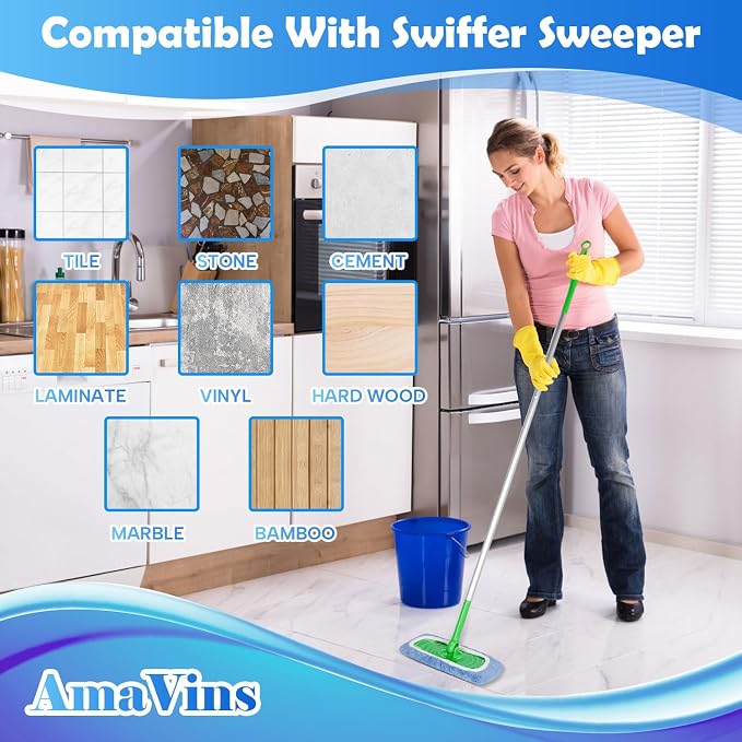 AmaVins 8 Pack Reusable Microfiber Mop Pads Compatible with Swiffer Sweeper Mop, Dry Sweeping Cloths & Wet Mopping Cloths, Washable Mop Pads for Surface/Hardwood Floor Cleaning (Mop is Not Included)