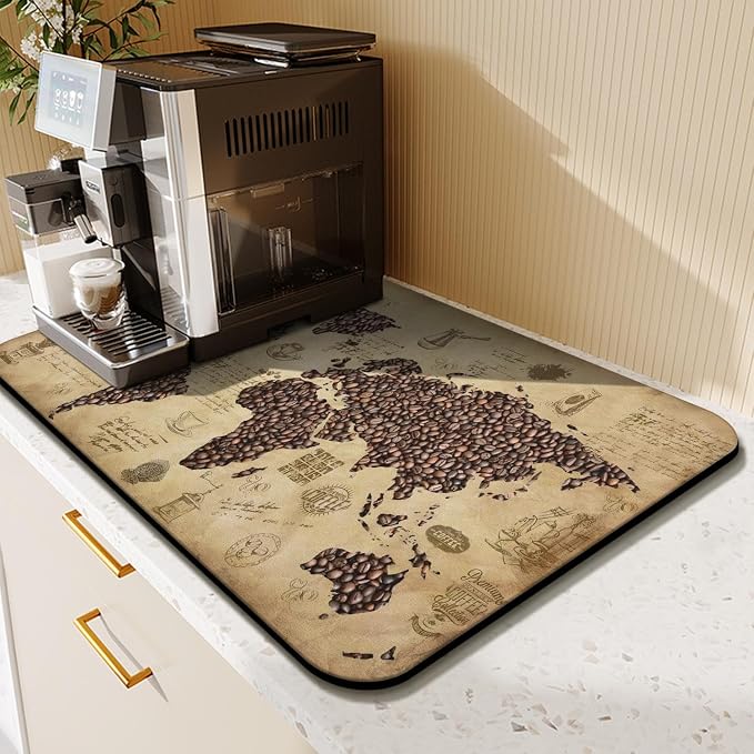 Fun Coffee Mat 23inx15in,Coffee Bar Mat for Countertops,Absorbent Hide Stain Anti-Slip Coffee Bar Accessories Fit Under Coffee Machine Mat,dish Drying Mats for Kitchen