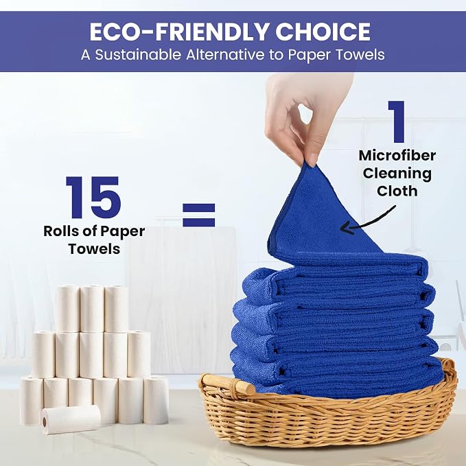 SIFANGKE Microfiber Cleaning Cloth, 12 Pack RoyalBlue Cleaning Rags for Housekeeping, Reusable Microfiber Towels for Car, Kitchen, Bathroom and Household Cleaning Supplies, 11.8"X11.8"