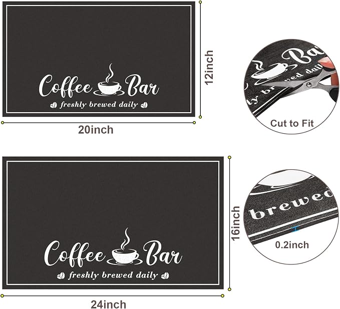 CooRug Absorbent Coffee Mat, Fashion Dish Drying Mat for Kitchen Counter Coffee Bar Accessories Espresso Machine Dish Rack 12" x 20" Black