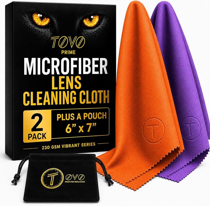 Microfiber Cleaning Cloth, 2 Pack + Velvet Pouch, 6"x7",230 GSM Thick Lens Cleaner for Glasses, Camera & Screens, Ultra Soft, Streak-Free, Lint-Free, Scratch-Safe- Vibrant Series