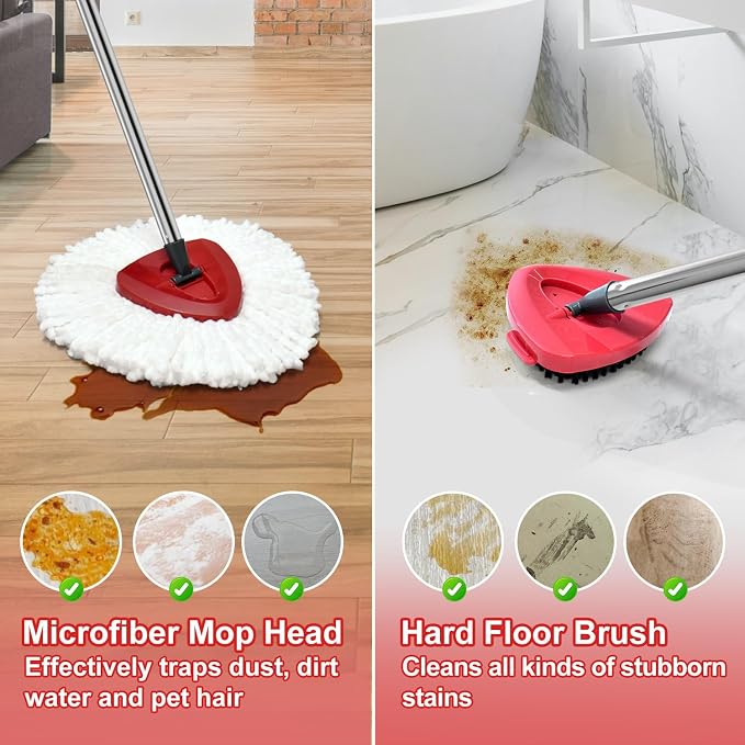8 Pack Mop Head Replacement Compatiable with Ocedar EasyWring 1-Tank System,Mircofiber Mop Heads Refill and Scrub Brush for O Cedar Easywring Spin Mop, 6 Pack Mop Refills & 2 Scrub Head Floor Clean