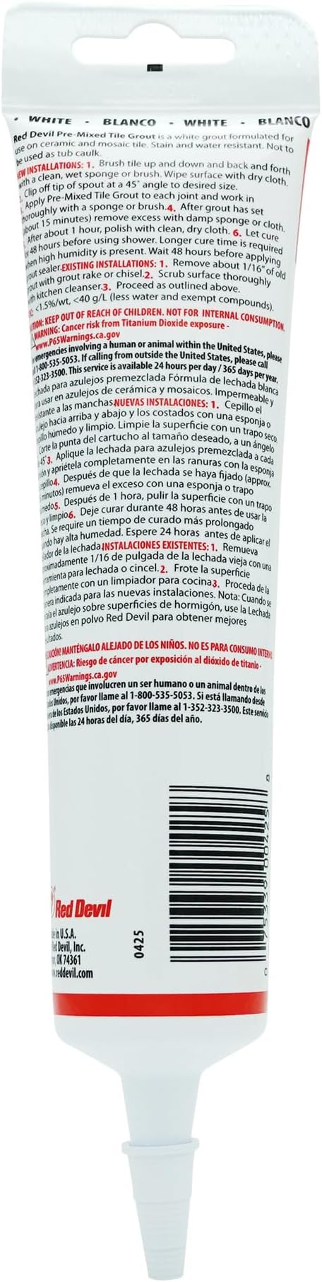Red Devil 0425 Pre-Mixed Tile Grout - Professional Quality, Excellent Adhesion, Ideal for Wall & Floor Use - 5.5 oz, White, Made in USA
