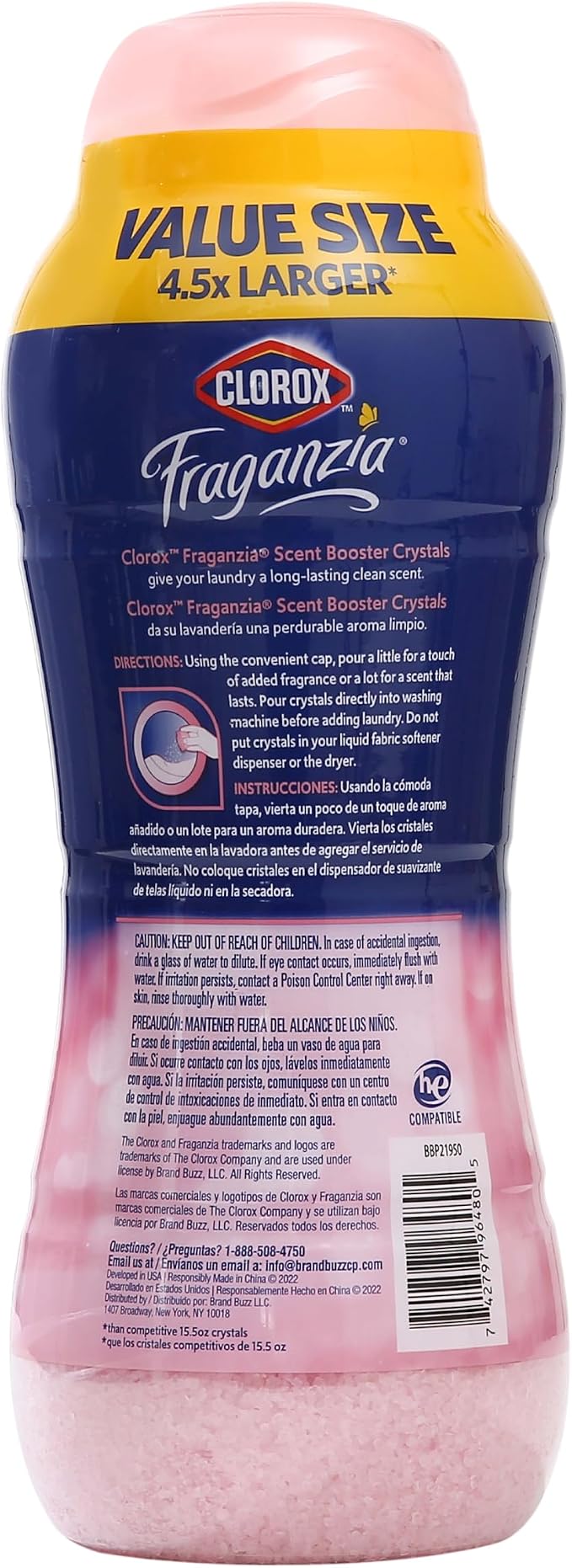 Clorox Fraganzia In-Wash Laundry Scent Booster Crystals Rose Scent Fresh Smelling Clothes Linens Safe All Fabrics Colors Easy Pour 70 OZ 6 Pack Extended Household Supply Standard HE Machines
