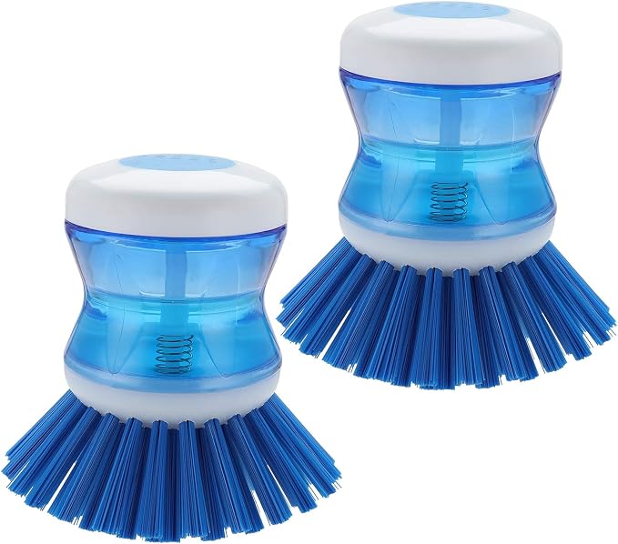 Dish Brush with Soap Dispenser, Stiff Bristles Dish Scrubber for Pots, Pans & Sink Cleaning, 2 Pack