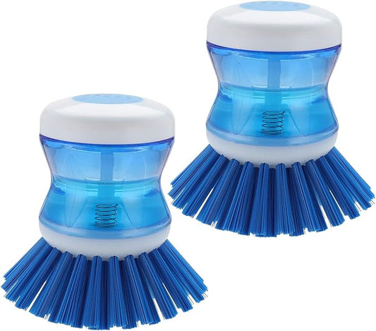Dish Brush with Soap Dispenser, Stiff Bristles Dish Scrubber for Pots, Pans & Sink Cleaning, 2 Pack