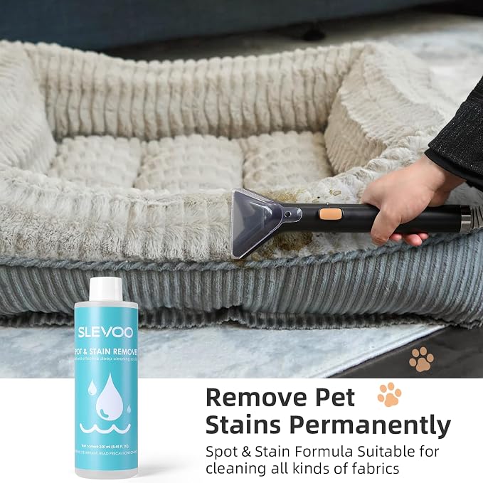 Slevoo 450W Portable Carpet Cleaner Machine with 1 Bottle Cleaning Solutions, Strong Suction Upholstery and Furniture Cleaner for Cleaning Stairs, Car Interiors, for Pet Footprint, Dust, Oil (Orange)